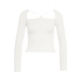 Top in maglia a coste con allacciatura bianco